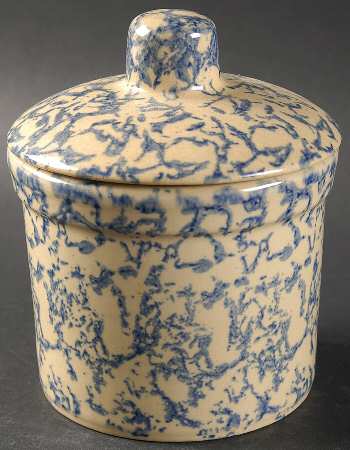Spongeware Blue 3" Storage Jar & Lid