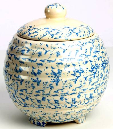 Spongeware Blue Cookie Jar & Lid