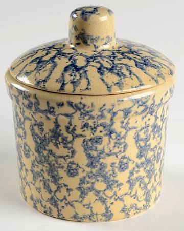 Spongeware Blue 5" Storage Jar & Lid