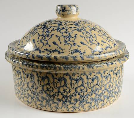 Spongeware Blue 3 Quart Round Covered Casserole