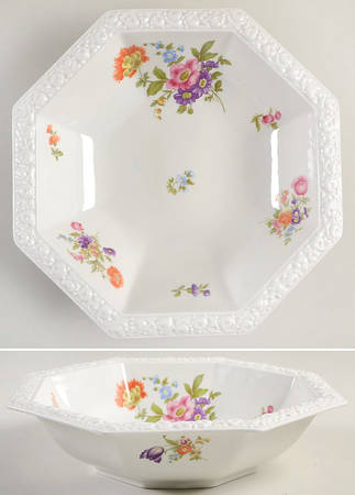 Flowers (Maria Stamp) 10" Octagonal Vegetable Bowl