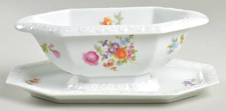 Flowers (Maria Stamp) Gravy Boat with Attached Underplate