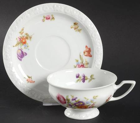 Flowers (Maria Stamp) Footed Cup & Saucer Set
