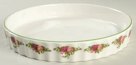 Old Country Roses White (Green Trim) 9'' Quiche