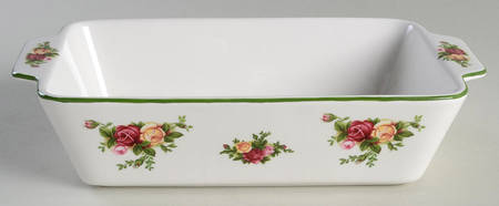 Old Country Roses White (Green Trim) 10" Rectangular Baker