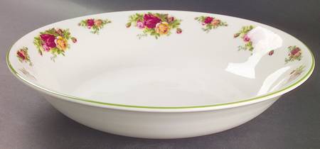 Old Country Roses White (Green Trim) 13" Pasta Serving Bowl by Royal Albert