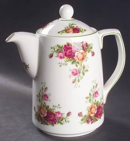 Old Country Roses White (Green Trim) Coffee Pot & Lid