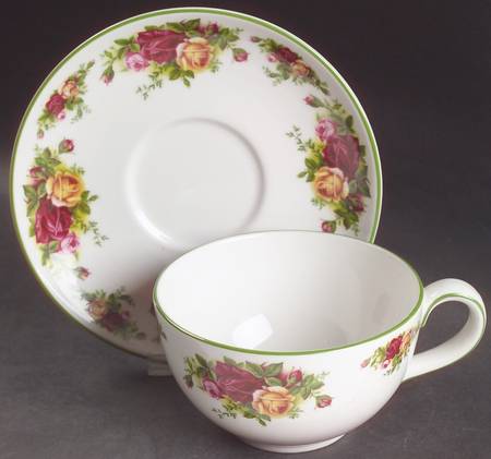 Old Country Roses White (Green Trim) Breakfast Cup & Saucer Set