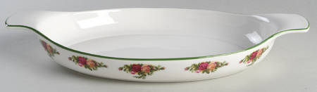 Old Country Roses White (Green Trim) 14" Augratin