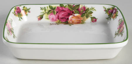Old Country Roses White (Green Trim) 6" Rectangular Baker