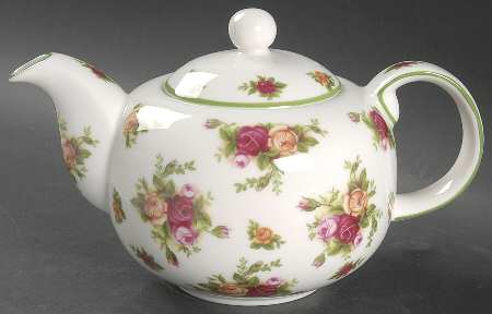 Old Country Roses White (Green Trim) Teapot & Lid