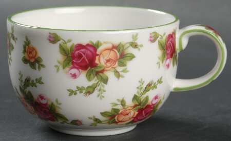 Old Country Roses White (Green Trim) Flat Cup