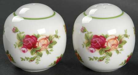 Old Country Roses White (Green Trim) Salt & Pepper Set