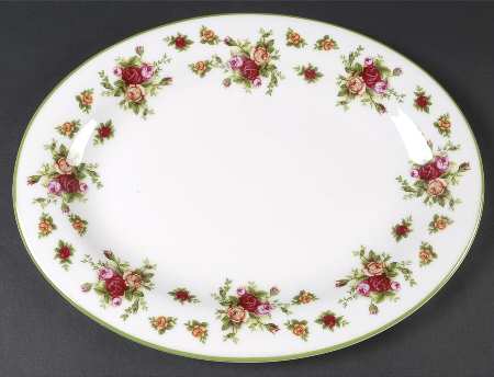 Old Country Roses White (Green Trim) 13" Oval Serving Platter