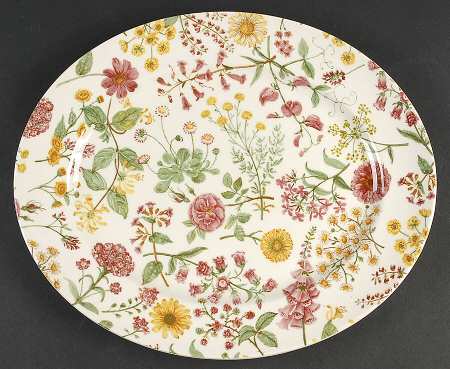 Hedgerow (Earthenware, Wildflowers) 14" Oval Serving Platter
