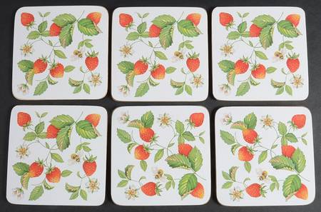 Alpine Strawberry Square Corkback Coaster - Set of 6