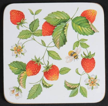 Alpine Strawberry Cork Back Square Coaster