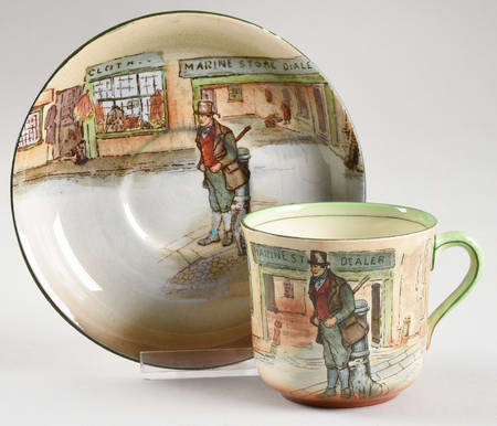 Dickens (Green Trim) Flat Cup & Saucer Set