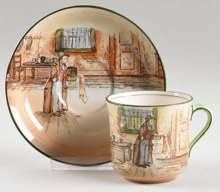 Dickens (Green Trim) Flat Cup & Saucer Set