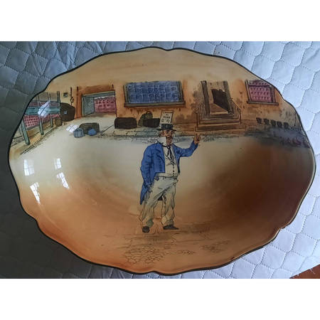Dickens (Green Trim) 11'' Oval Scaloped Bowl