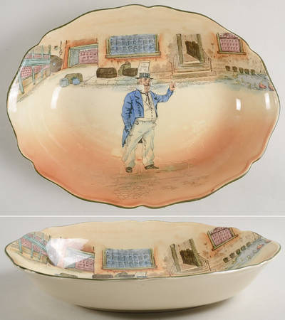 Dickens (Green Trim) 10" Oval Vegetable Bowl