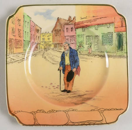 Dickens (Green Trim) Square Bread & Butter Plate