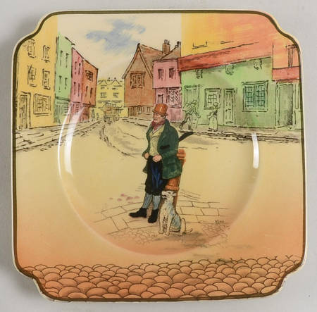 Dickens (Green Trim) Square Bread & Butter Plate
