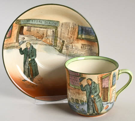 Dickens (Green Trim) Flat Cup & Saucer Set