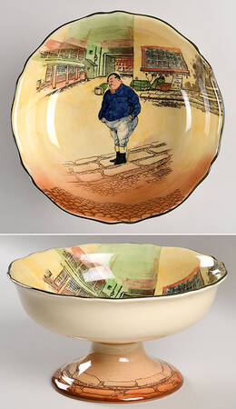 Dickens (Green Trim) Round Compote (Height X Width)