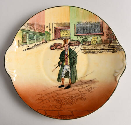 Dickens (Green Trim) Handled Cake Plate