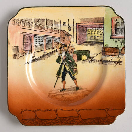Dickens (Green Trim) Square Bread & Butter Plate