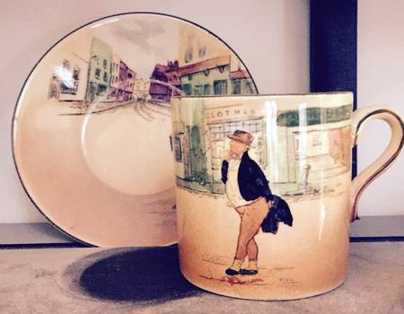 Dickens (Green Trim) Flat Cup & Saucer Set
