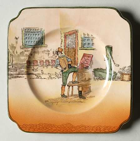 Dickens (Green Trim) Square Bread & Butter Plate
