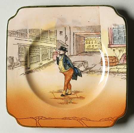 Dickens (Green Trim) Square Bread & Butter Plate