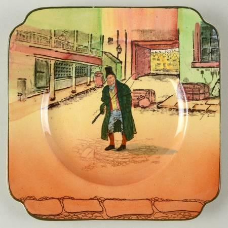 Dickens (Green Trim) Square Bread & Butter Plate