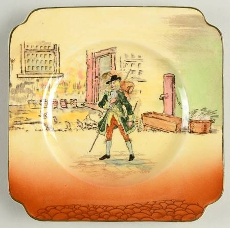 Dickens (Green Trim) Square Bread & Butter Plate
