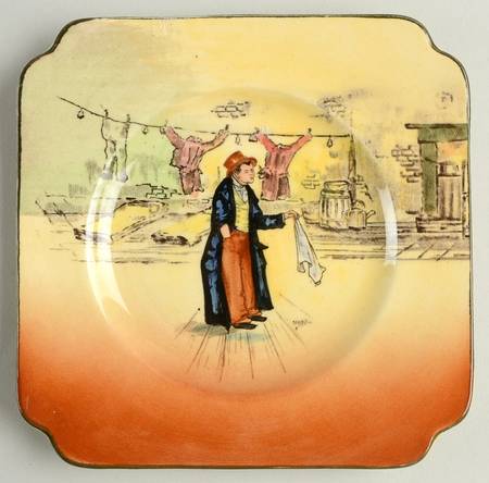 Dickens (Green Trim) Square Bread & Butter Plate