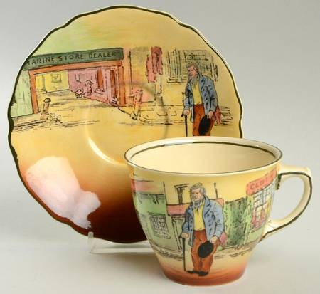 Dickens (Green Trim) Flat Cup & Saucer Set