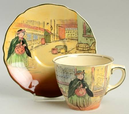 Dickens (Green Trim) Flat Cup & Saucer Set