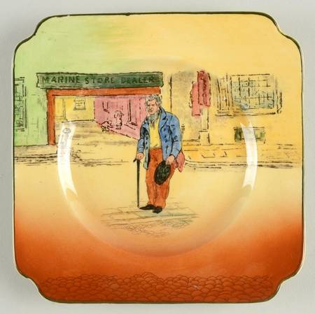 Dickens (Green Trim) Square Bread & Butter Plate