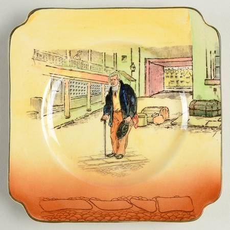 Dickens (Green Trim) Square Bread & Butter Plate