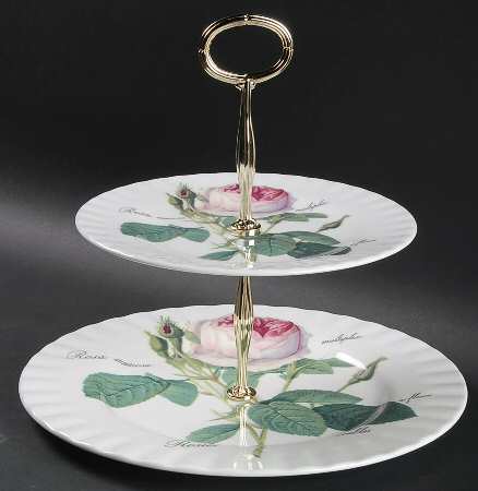 Redoute Roses 2 Tiered Serving Tray (Dinner & Salad Plate)
