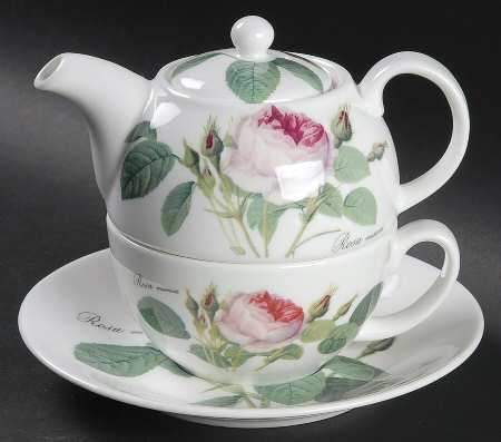 Redoute Roses Tea for 1(Stacking Teapot & Oversize Cup & Saucer)