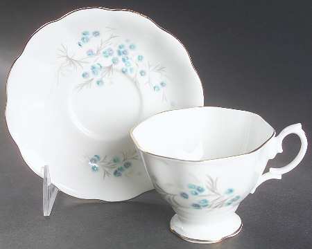 Blue Heaven (Gray and Pink Leaves) Footed Cup & Saucer Set
