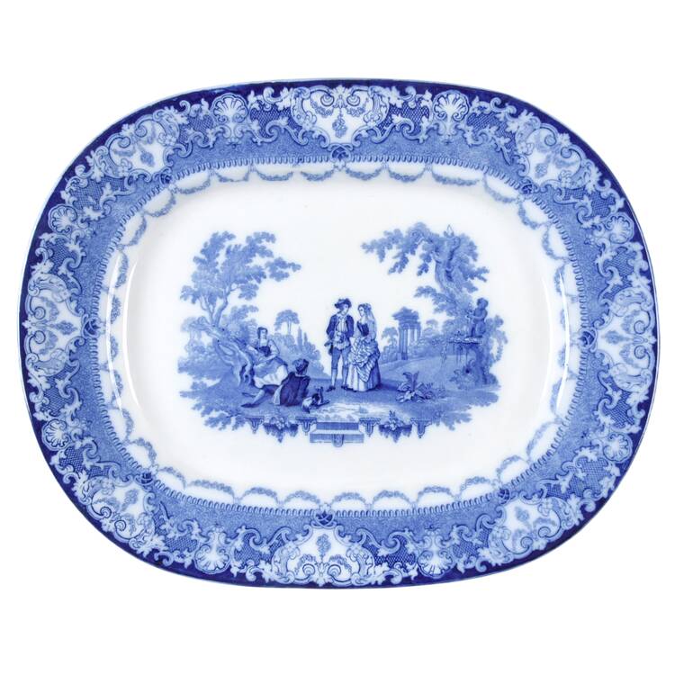 Watteau (Flow Blue, No Trim, Smooth) 17" Oval Serving Platter