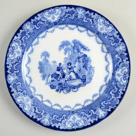 Watteau (Flow Blue, No Trim, Smooth) Luncheon Plate