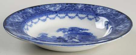 Watteau (Flow Blue, No Trim, Smooth) Rim Soup Bowl