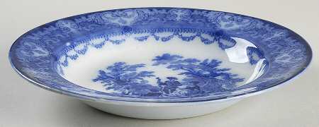 Watteau (Flow Blue, No Trim, Smooth) Large Rim Soup Bowl