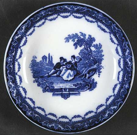 Watteau (Flow Blue, No Trim, Smooth) Fruit/Dessert (Sauce) Bowl