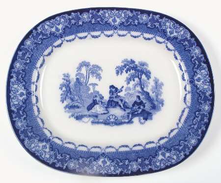 Watteau (Flow Blue, No Trim, Smooth) 13" Oval Serving Platter